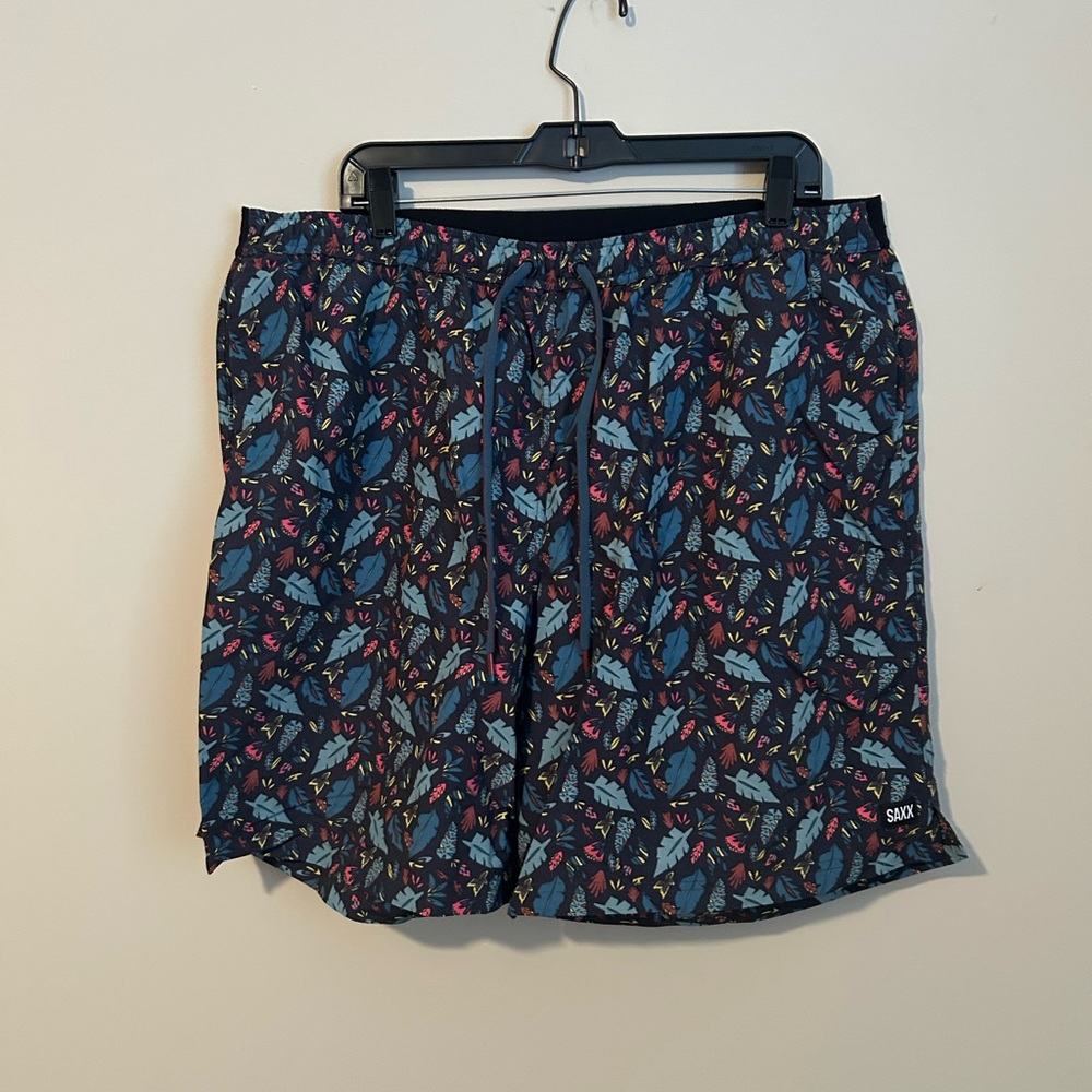 Saxx Cannonball 2 in 1 Swim Trunks Size XXL Graphic Leaf Print